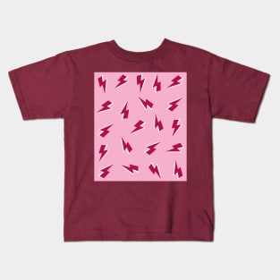 Burgundy and White Lightning Bolts Pattern on Pink Kids T-Shirt